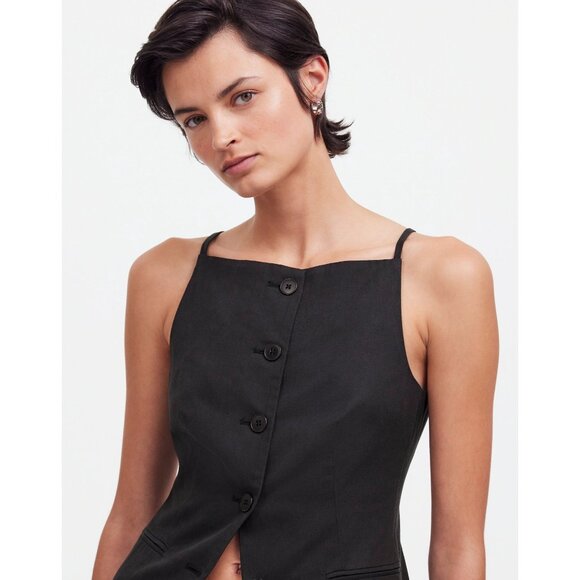 Madewell Square-Neck Vest in Drapey Twill Women's Size 14 in True Black NWT - Picture 6 of 16